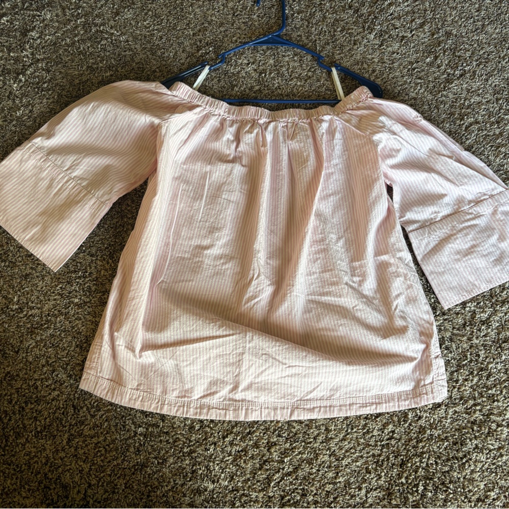 Off-Shoulder Pink Stripe Blouse